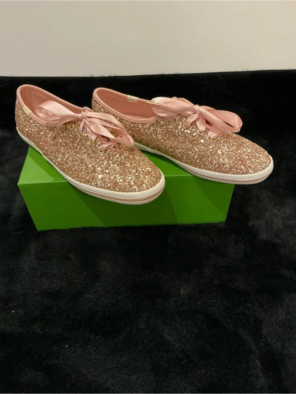 kate spade Rose Gold Glitter Sneakers with Pink Satin Laces